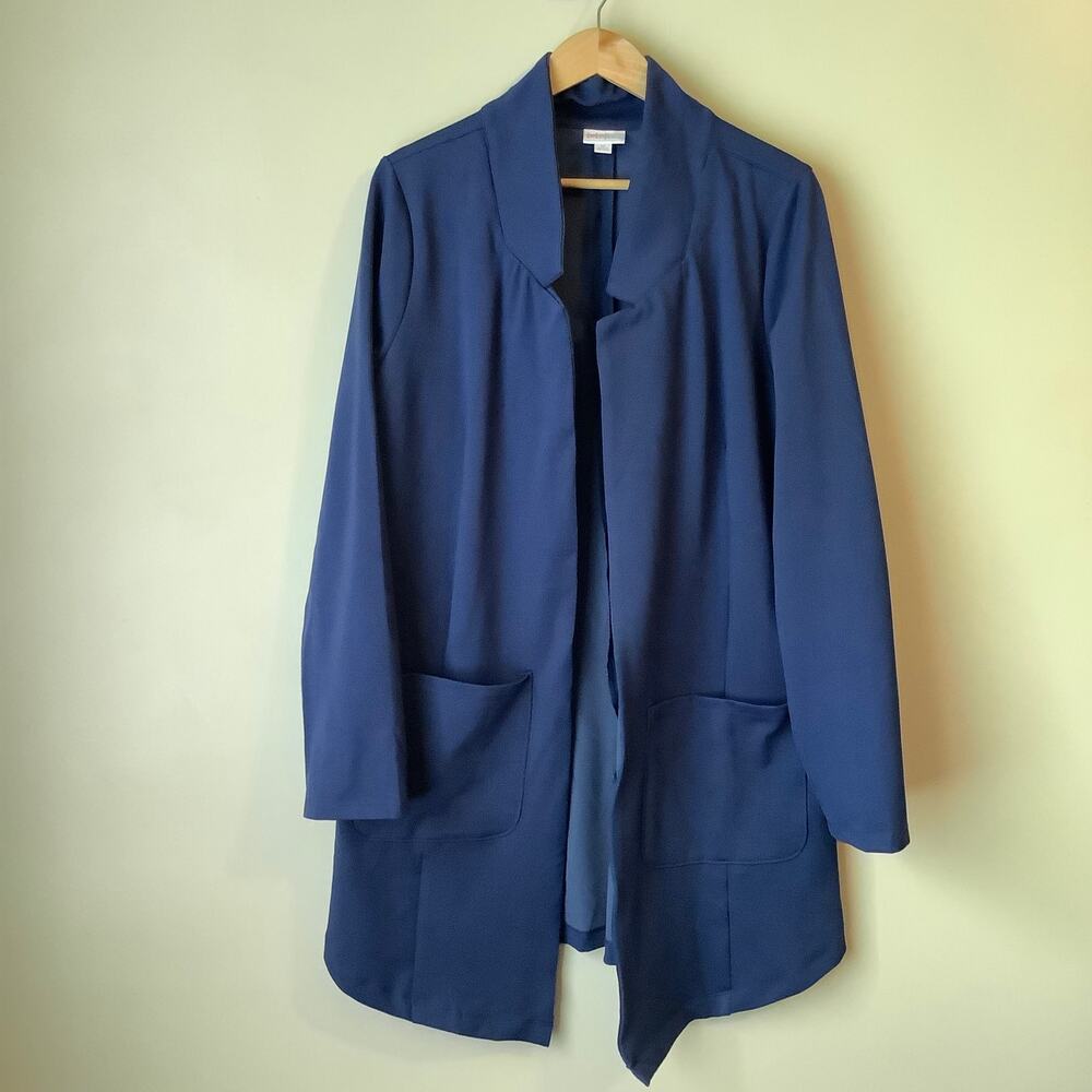 LuLaroe Open Front Collared Cardigan Jacket Raglan Sleeve Pockets Blue Womens XL